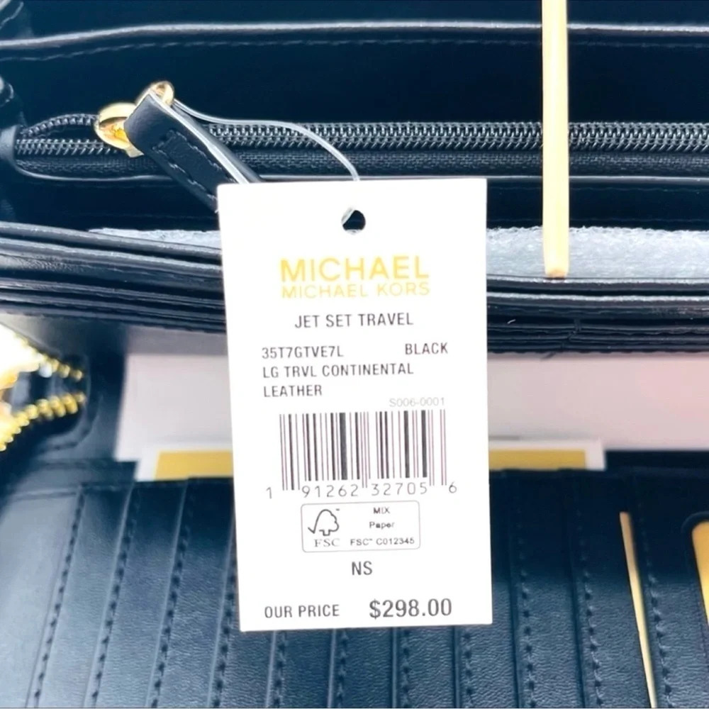Michael Kors Large Continental Wallet Wristlet Black/Gold - Picture 7 of 7